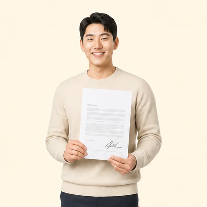 기아 모닝 저신용장기렌트 서면 견적서를 들고 있는 고객